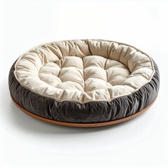 Comfortable cushioned pet bed with neutral tones, resting on a white background
