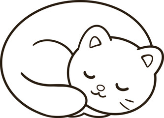 Black line icon of a cartoon cat sleeping curled up.