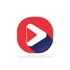 Red Play Button Icon with Blue Shadow on White Background symbol video