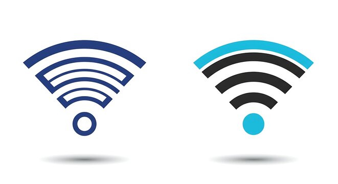 Wireless network icons in blue and teal isolated on white background - Powered by Adobe