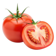 Fresh Red Tomato Whole and Slice Isolated Vegetable Ingredient Healthy Eating
