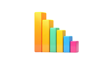 3D rendering of a decreasing bar graph with a black background