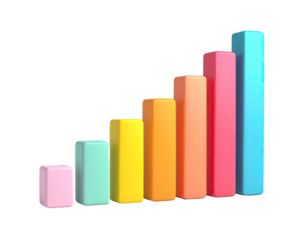 Rendered 3D bar graph showing increasing data levels, various colors