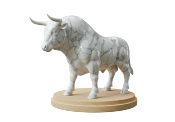 Isolated Marble Bull Sculpture on Stand, Animal Statue Art, Taurus Zodiac Symbol Art, Elegant