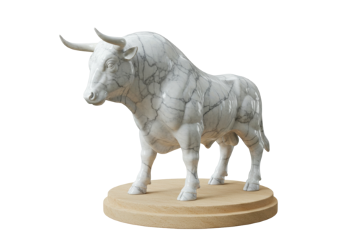 Isolated Marble Bull Sculpture on Stand, Animal Statue Art, Taurus Zodiac Symbol Art, Elegant