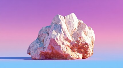 Large white iceberg floating in calm blue ocean under colorful pink purple sky du daytime