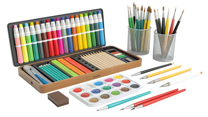 color pencils and brushes