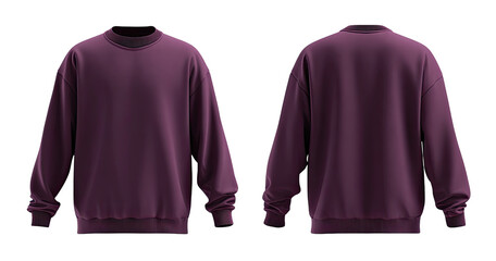 Front and back view of a deep plum-colored sweatshirt