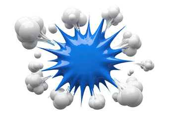 Isolated cartoon explosion graphic, blue impact shape surrounded by puffy smoke bursts © Nicolas