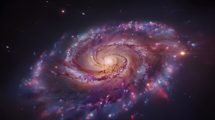 A stunning bright blue spiral galaxy swirls in the deep night sky, a cosmic fantasy of stars, planets, and light