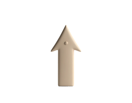 A tan 3D arrow pointing upwards, with a small sphere and a black background