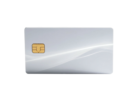 Futuristic white card with golden chip and flowing wave detail