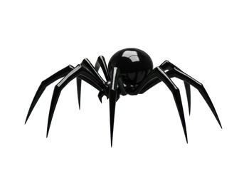 Isolated creepy black spider with long legs for Halloween, dark insect on no background
