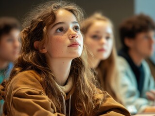 Young students engaged in a serious discussion during a classroom activity in a modern educational environment