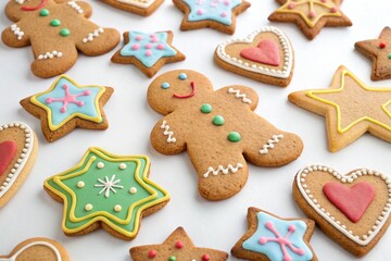 Festive assortment of decorated gingerbread cookies
