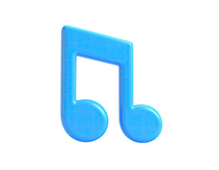 A light blue, glossy musical note, floating against a black background