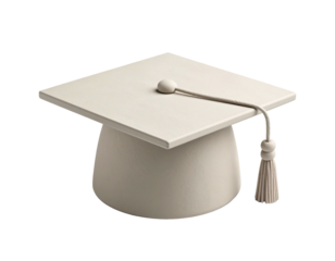 3D rendering of a simple, white graduation cap with a tassel