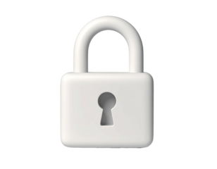 A 3D rendered white padlock on a black background, signifying security