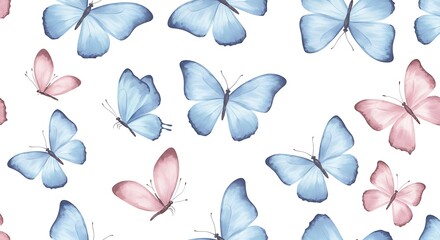 Watercolor butterfly pattern soft pastel hues on white background