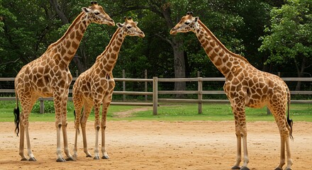 Three giraffes standing together in a natural outdoor environment