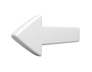3D white arrow, pointing left, with subtle shading on a black background