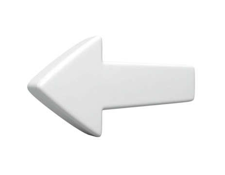 3D white arrow, pointing left, with subtle shading on a black background