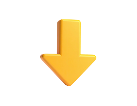 3D rendered, golden, downward-pointing arrow on a black background