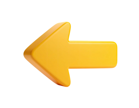 3D-rendered, bright golden arrow pointing left, set against a black background - Powered by Adobe