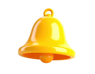 Shiny, yellow, 3D bell icon against a black background, with ring and clapper