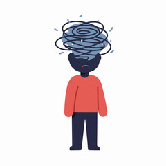 Flat Illustration Overwhelmed Person with Tangled Thoughts Concept Illustration