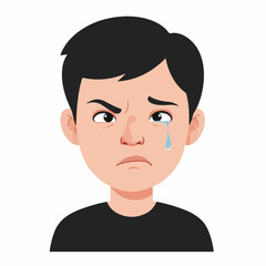 Flat Design Young Man with Angry Face and Tears Illustration