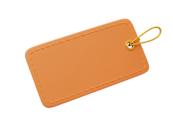 Isolated Price Tag, Golden Loop, Tan Leather with Edge Stitching, Label for Pricing or Product