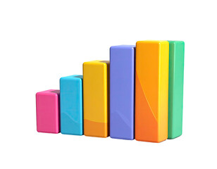 Colorful 3D bar graph on a black background, representing rising statistics
