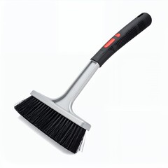 Angled utility brush with black bristles on clean white background for housework