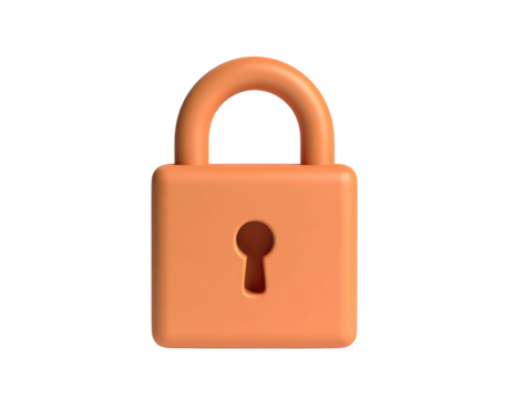 Orange 3D rendered padlock with keyhole on a black background