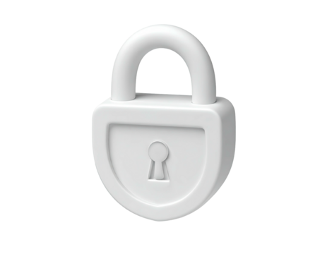 A simple, solid white, 3D rendered padlock with keyhole details