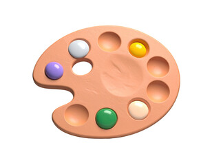 Fototapeta premium A wooden artist's palette with various colored paints against a black backdrop