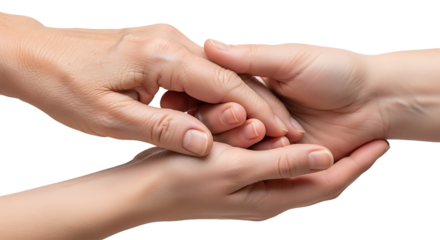 Close-up of Elderly and Young Hands Holding, Symbolizing Care, Support, and Intergenerational Connection