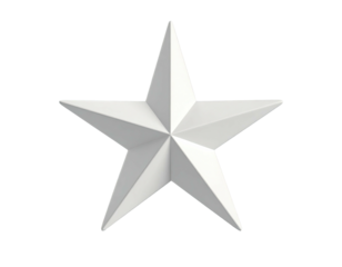 3D rendered, white five-pointed star with sharp edges, isolated on black