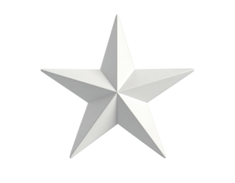 3D rendered, white five-pointed star with sharp edges, isolated on black