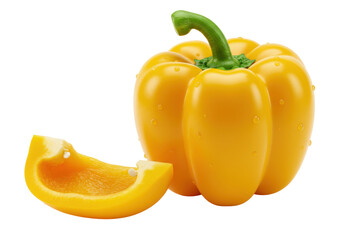 Isolated Yellow Bell Pepper and a Slice of Freshness in Bright, Vibrant Detail, no background