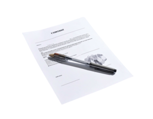 Contract on white paper with a pen and a crumpled ball