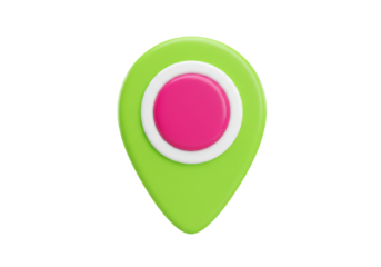 Isolated map pointer with pink circle and lime border indicates location on map easily