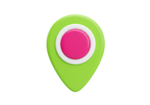 Isolated map pointer with pink circle and lime border indicates location on map easily