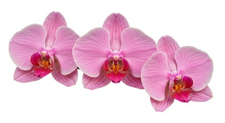 Fototapeta premium Three pink orchid flowers isolated against a white background