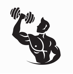 Strong Man with Barbell Silhouette Logo Design on white background