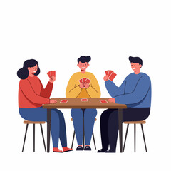 Flat Illustration Three Person Playing Card Game Leisure Activity