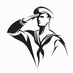 Sailor in Uniform Saluting Vector Logo isolated on white background