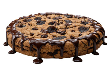 Chocolate Chip Cake Drizzled with Dark Chocolate on a Black Background Delicious Dessert Close Up View Sweet Food Indulgent Treat Gourmet Baking Chocolate Sauce Glaze