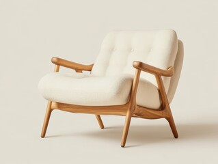 Cozy modern armchair with wooden legs and soft cushion in a neutral setting ideal for relaxation